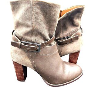 Woman's Artisan Clarks country western buckle strap zip up leather ankle boot
